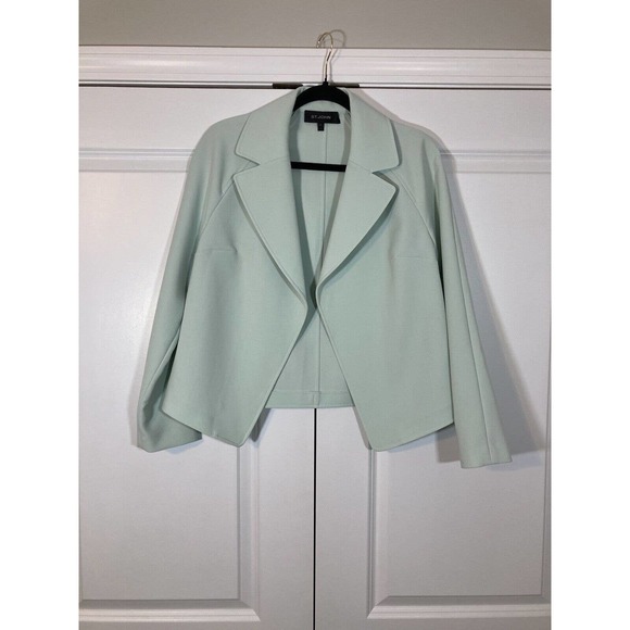 St John Evening Jacket Light Mint Green Size P 2 Blazer Silk Lined Formal